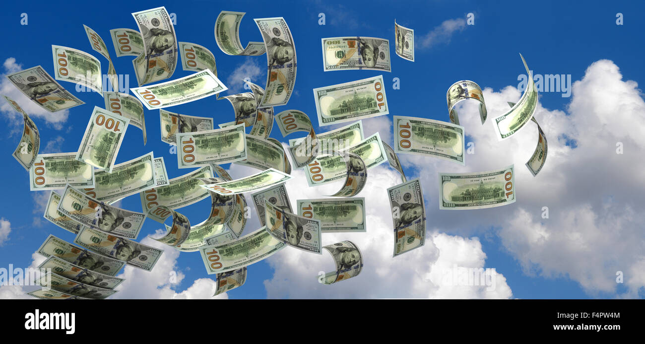 Flying Dollars (isolated with clipping path) Stock Photo