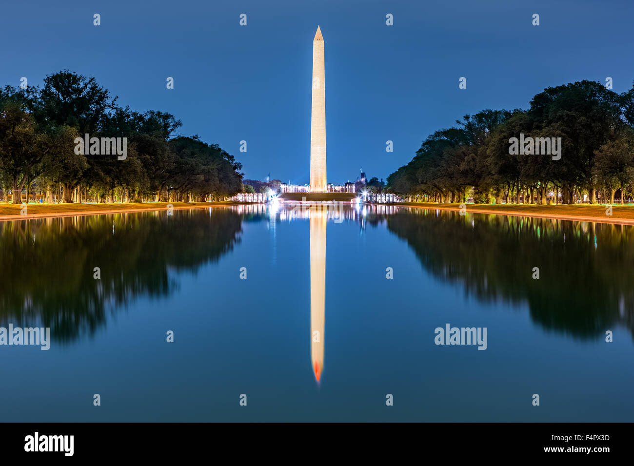 Washington monument, mirrored in the reflecting pool Stock Photo