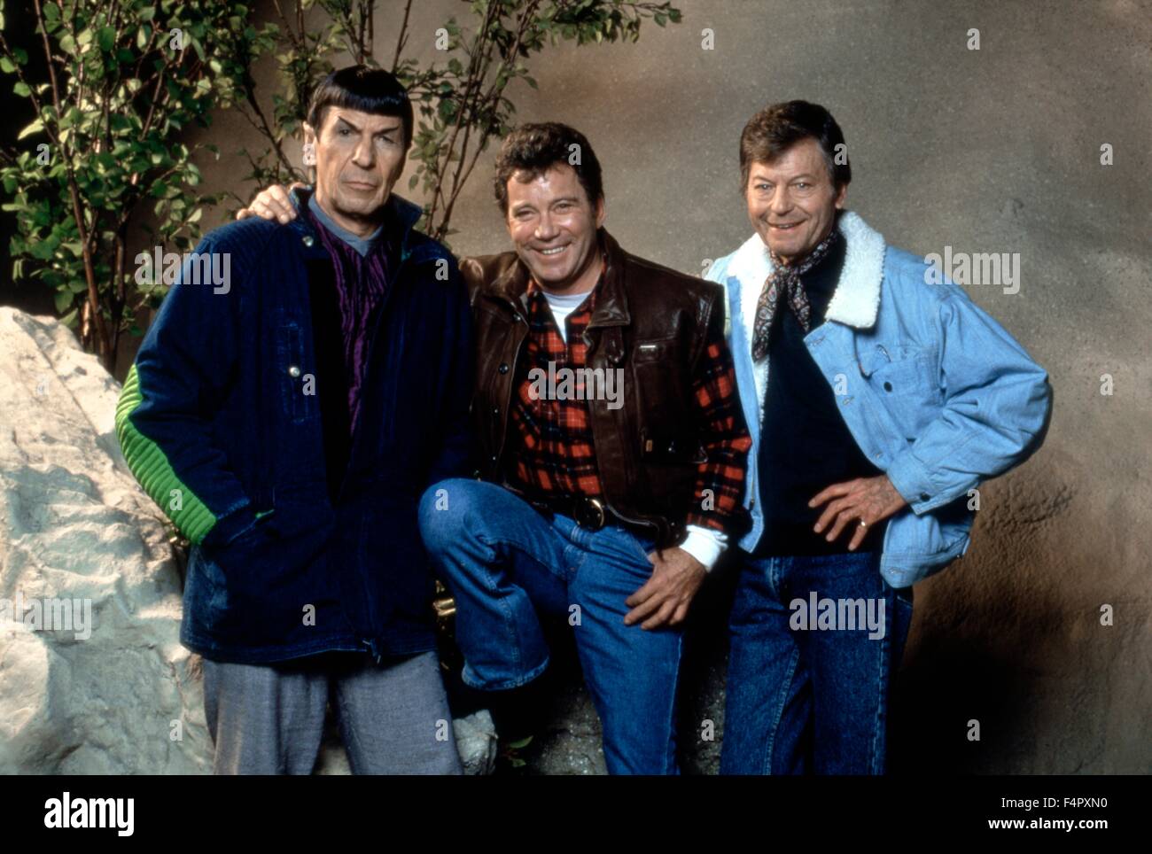 On the set, Leonard Nimoy with William Shatner and DeForest Kelley ...