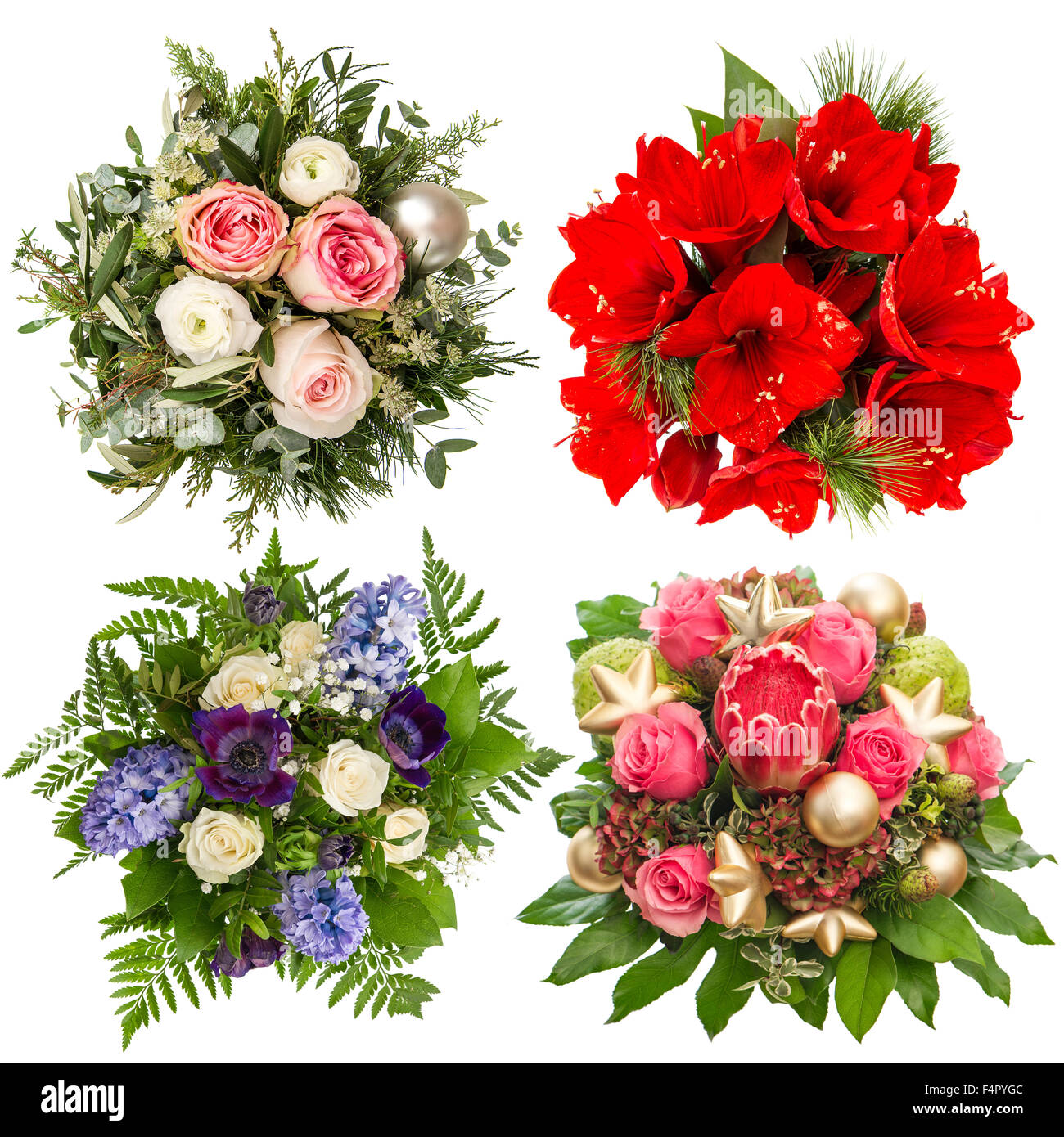 Flowers bouquet for Christmas and New Year holidays. Roses, amaryllis