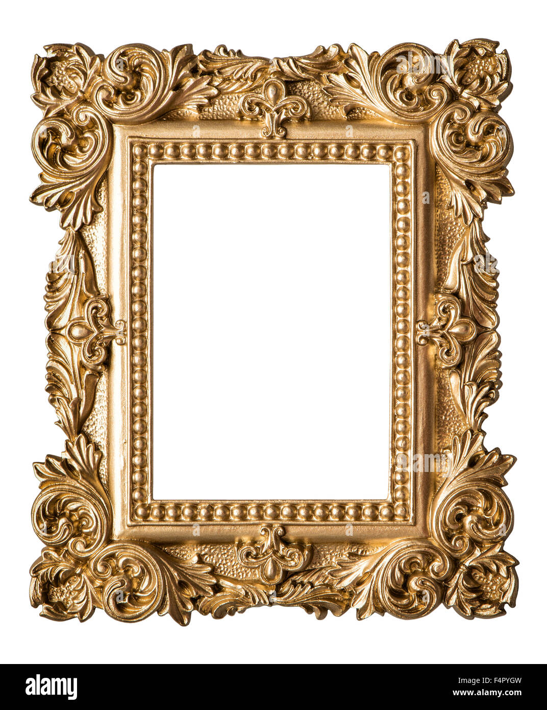 Picture frame baroque style. Vintage art gold object isolated on white background Stock Photo