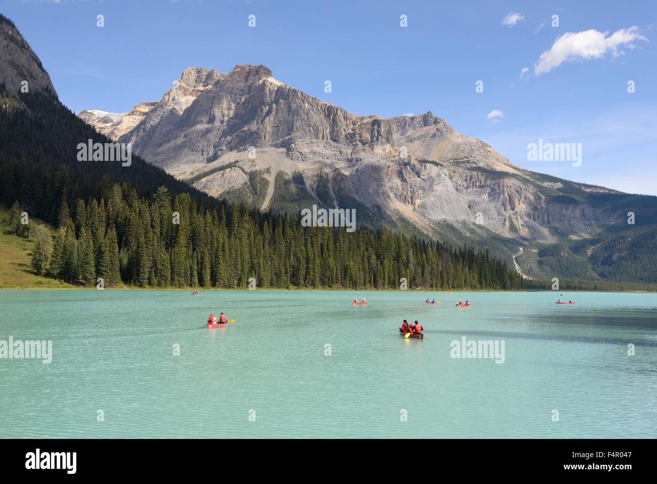 Canoes on Emerald Lake in the Yoho national park, British Columbia