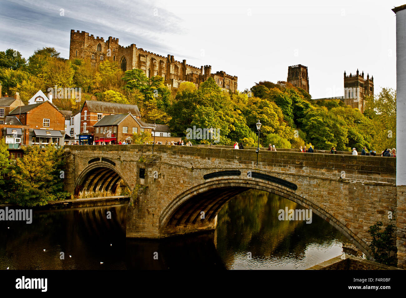 Framwellgate Bridge, Castle and Cathedral, Durham City Stock Photo