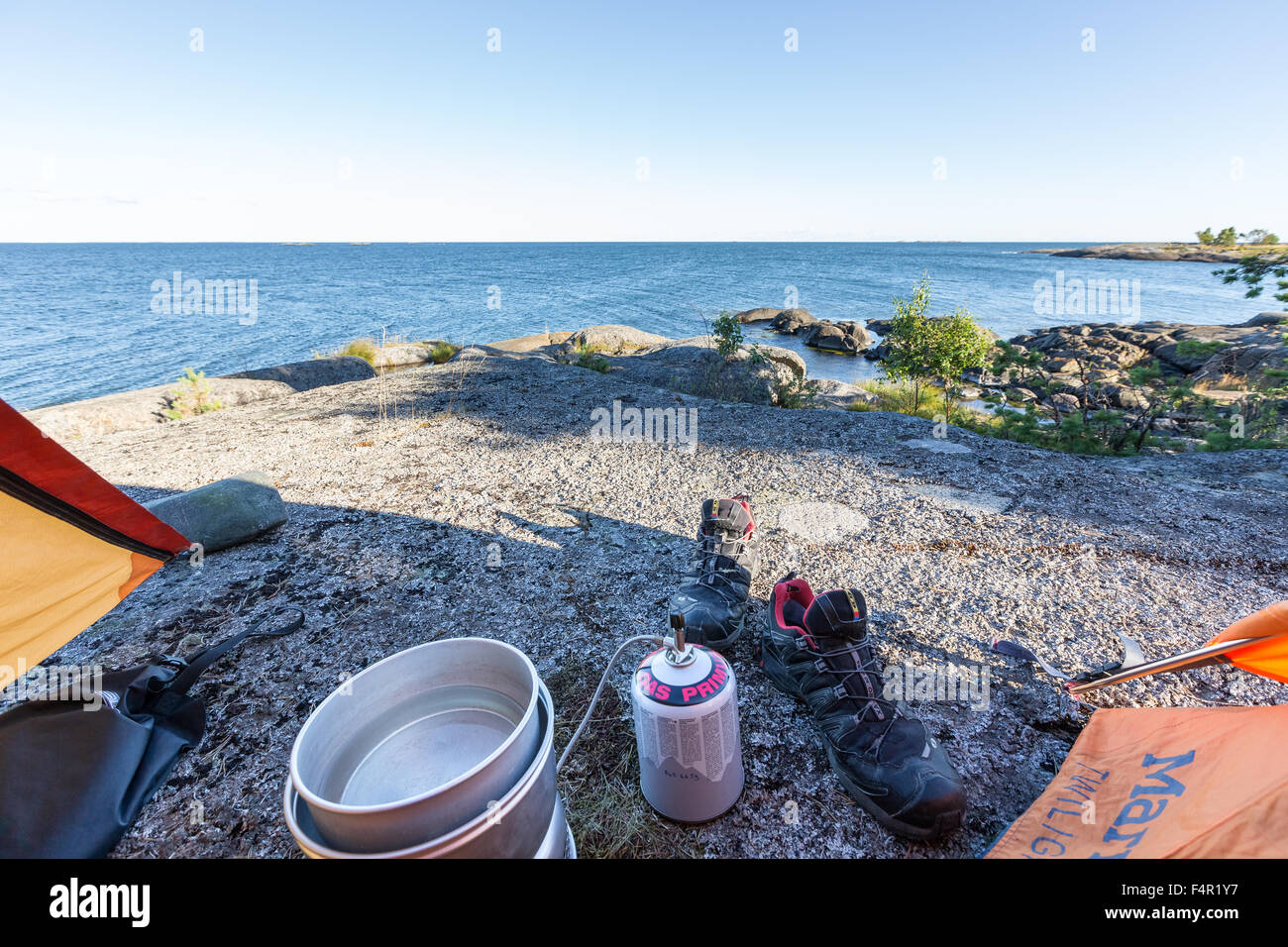 Camping at Påvskär island, Kirkkonummi, Finland, Europe, EU Stock Photo