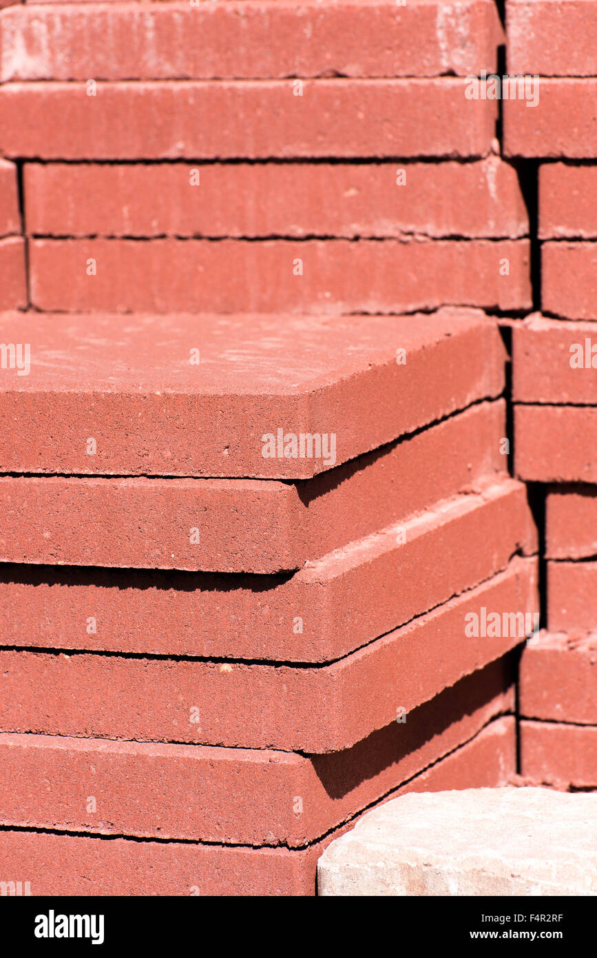 outdoor building materials stacked concrete masonry pavers Stock