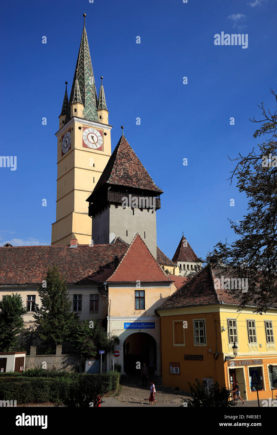 Medias is a town in Transylvania County in Sibiu, Romania, The Mariaret Church, which is known for its Leaning Tower. Today, thi Stock Photo