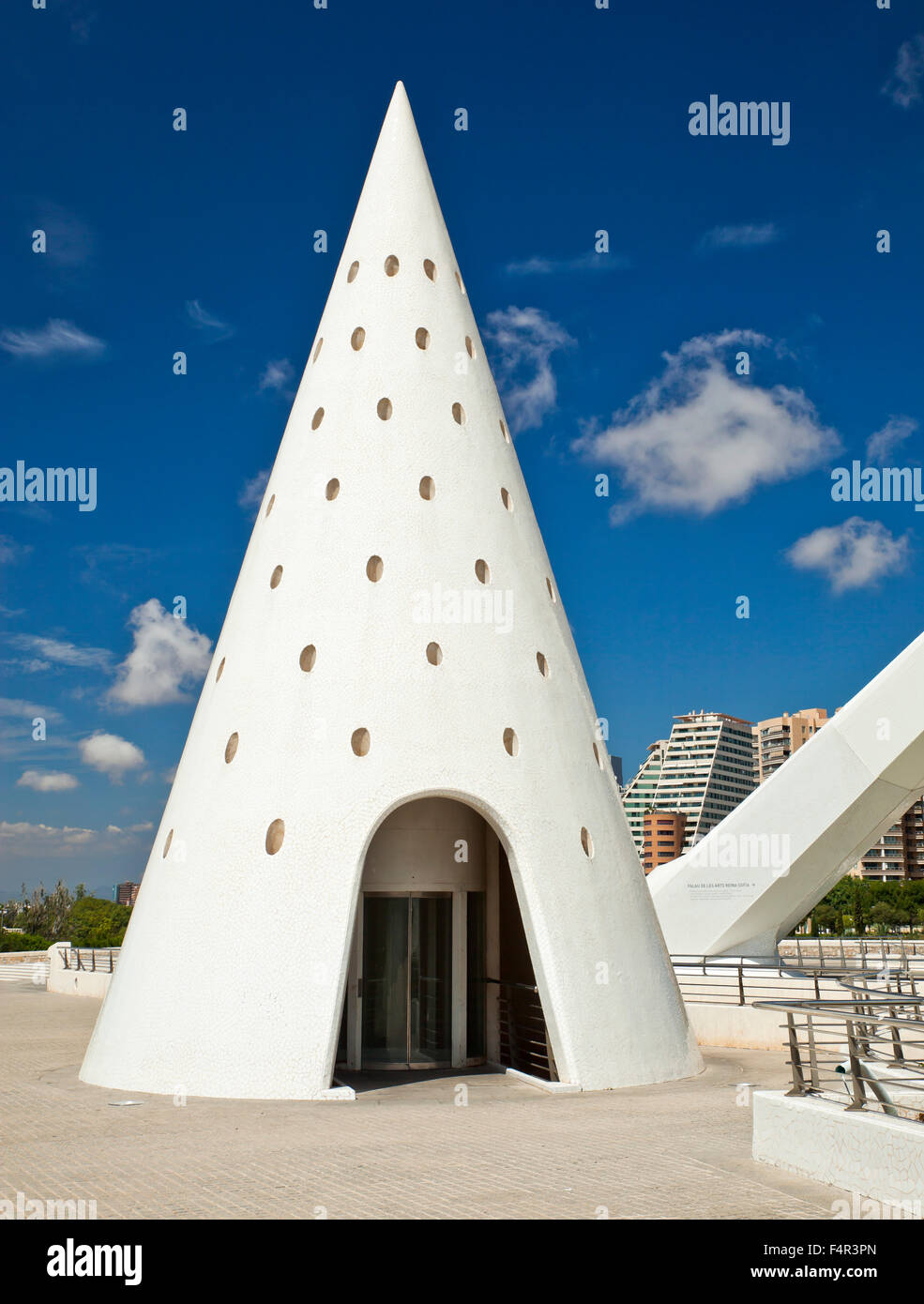 Conical lift shaft, the City of Arts and Sciences, (Ciudad de las Artes y las Ciencias), Valencia, Spain. Stock Photo