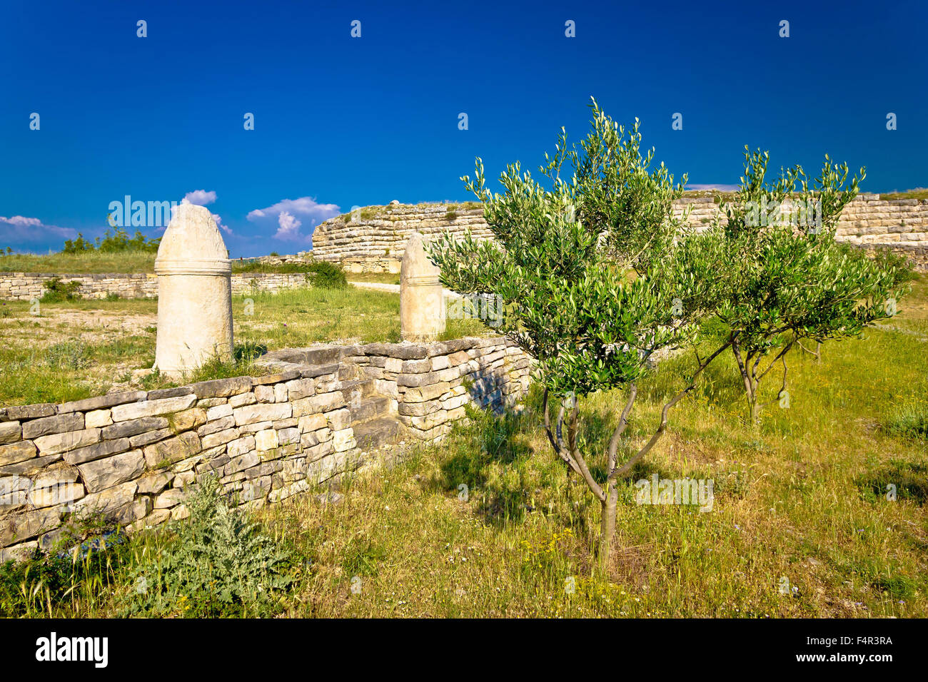 Stone artefacts of Asseria ancient town in Croatia Stock Photo