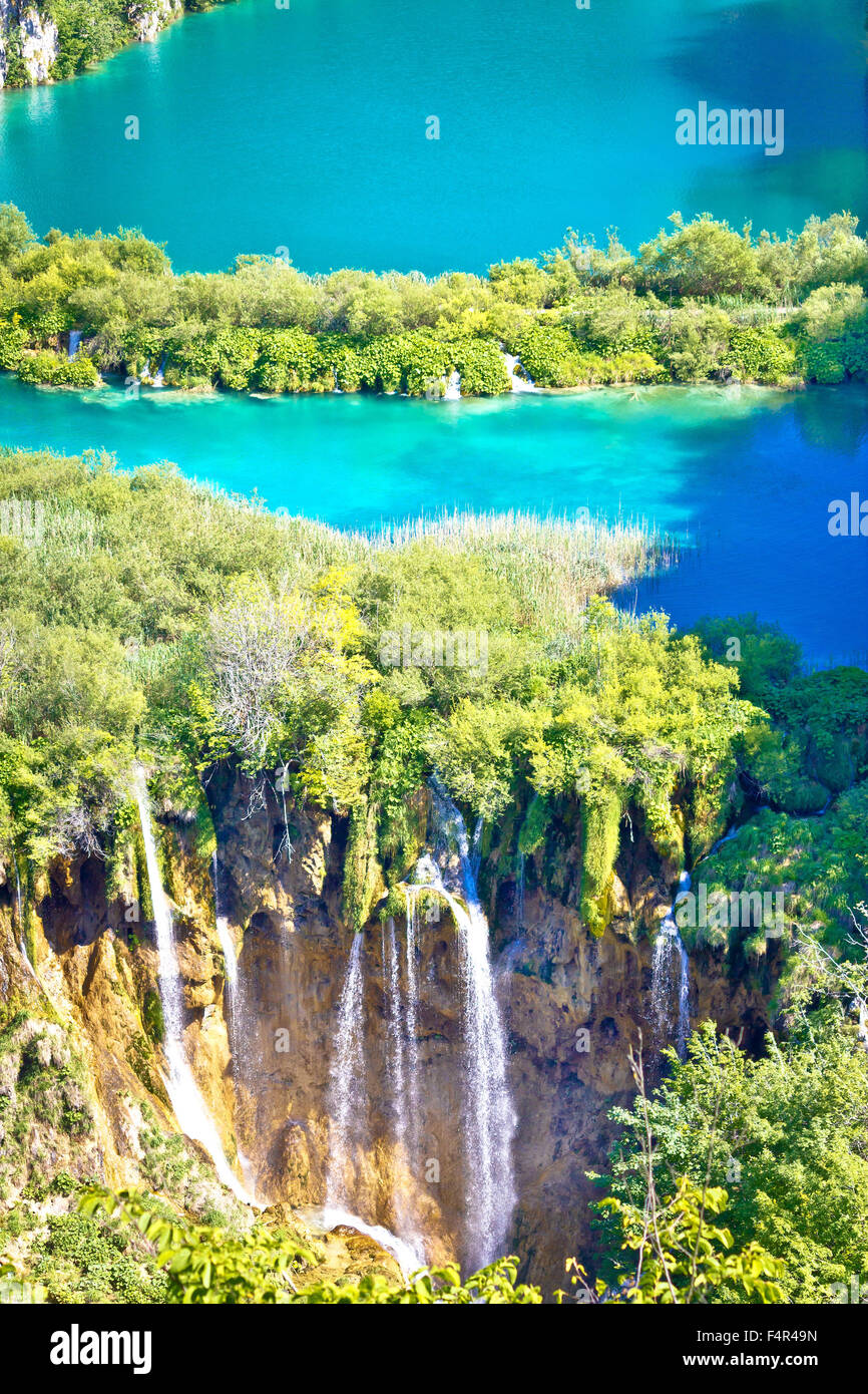 Plitvice lakes national park vertical view of waterfall, Croatia Stock Photo