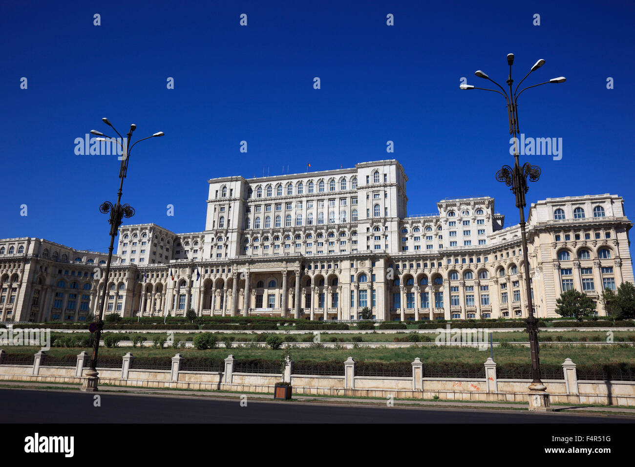 The Palace of the Parliament, Palatul Parlamentului, in Bucharest, Romania is a multi-purpose building containing both chambers Stock Photo