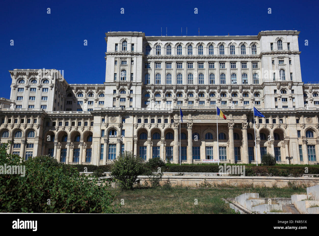 The Palace of the Parliament, Palatul Parlamentului, in Bucharest, Romania is a multi-purpose building containing both chambers Stock Photo