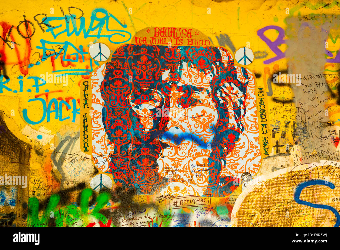 Europe, graffiti, great prior, John, Lennon, wall, place, Prague, Czechia, Czech Republic, Stock Photo