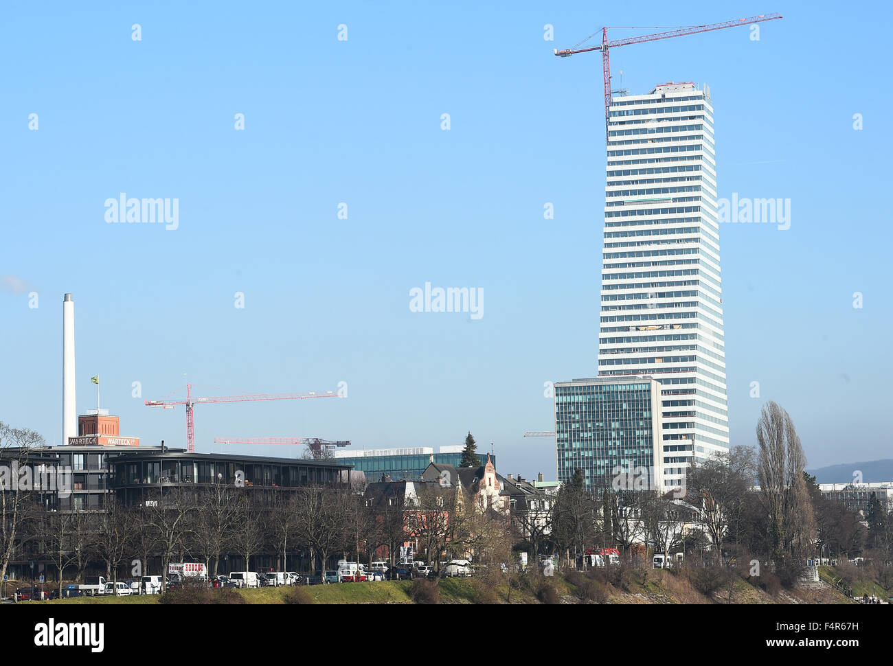 Basel, Switzerland, block of flats, high-rise building, Hoffmann La Roche, office building, block, building site Stock Photo