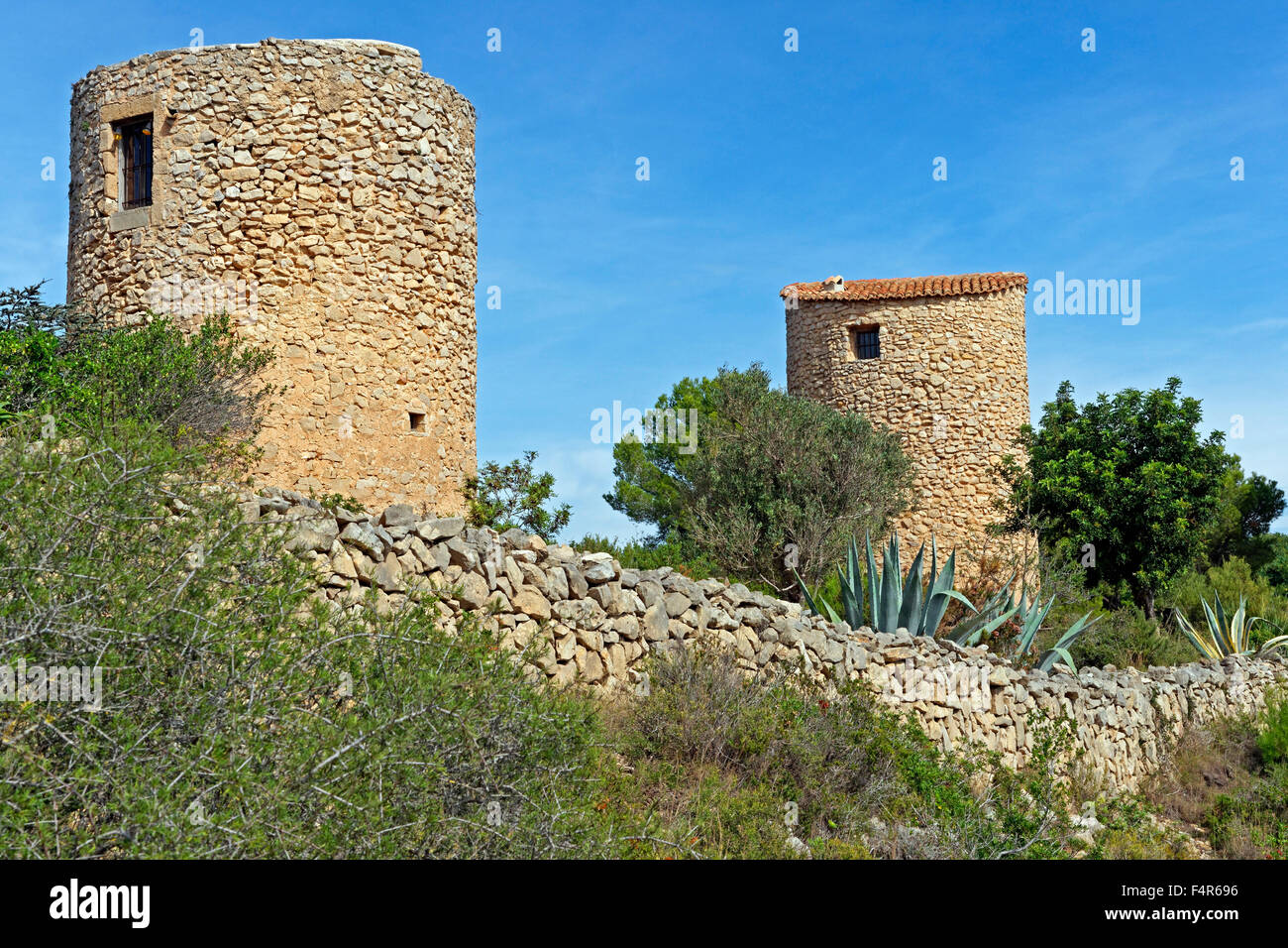 Europe, Spain, Alicante, Valencia, Xabia, Javea, Cami Molins, Parc Natural  del Montgo, nature reserve, ruins, windmills, histori Stock Photo - Alamy