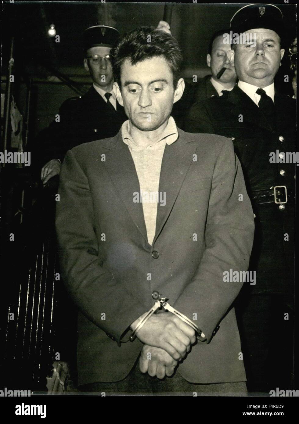 1955 - The Man Who Guarded Mrs. Dassault French police is still questioning the three men who were arrested yesterday after Mrs. Madeleine Dassault was found near Sentis (Oise) OPS: Mathieu Costa, 26, was with Mrs. Dassault when she was found by two gendarmes. He is led in the ''police judiciaire'' to be questionned. © Keystone Pictures USA/ZUMAPRESS.com/Alamy Live News Stock Photo