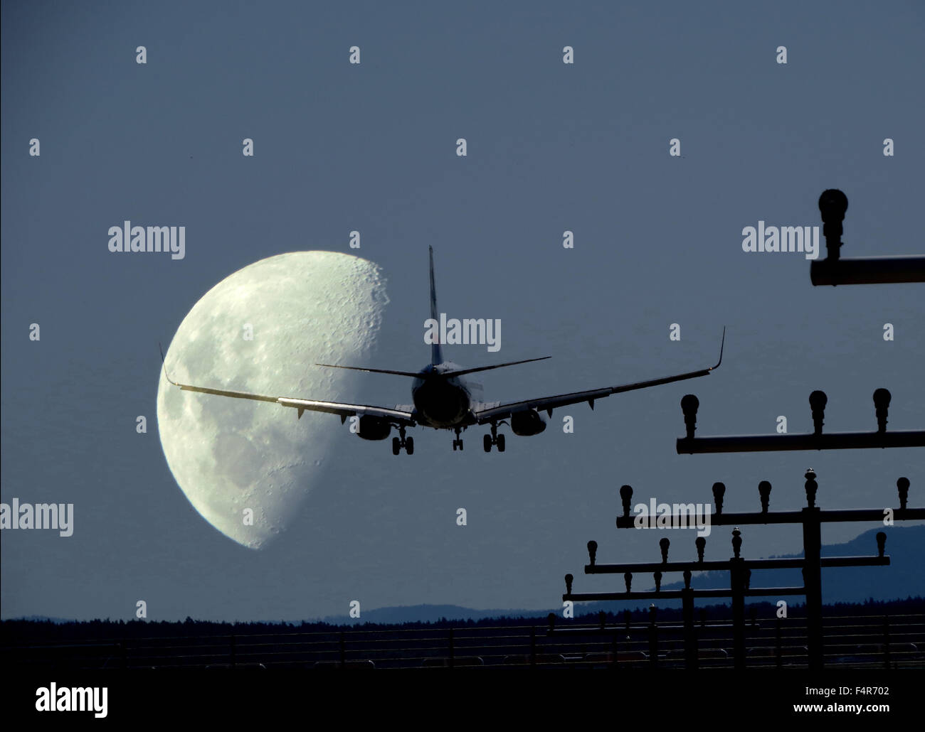 concepts, airplane, jet, jet airplane, moon, start Stock Photo