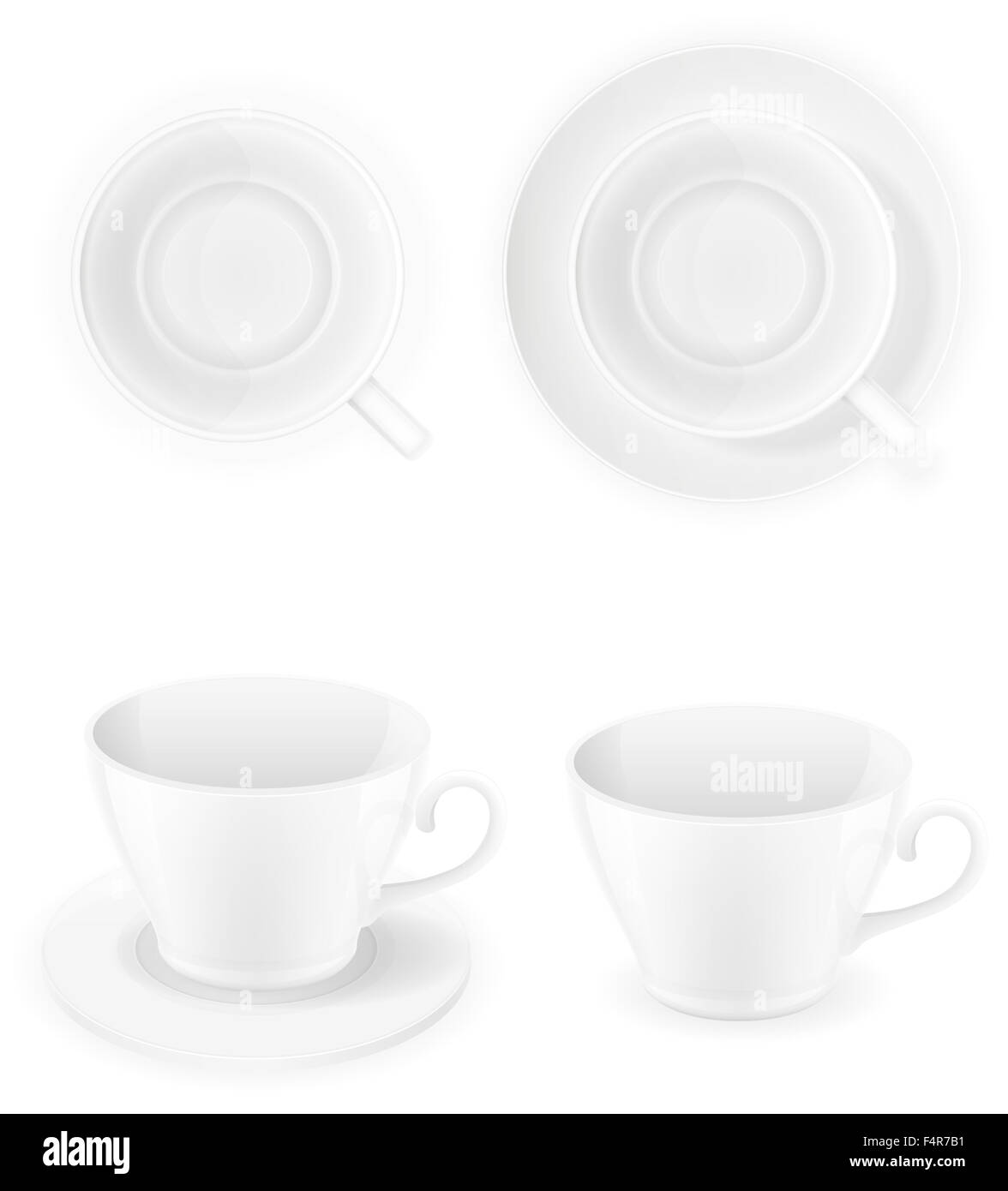 porcelain cup top view and a side illustration isolated on white background isolated on white