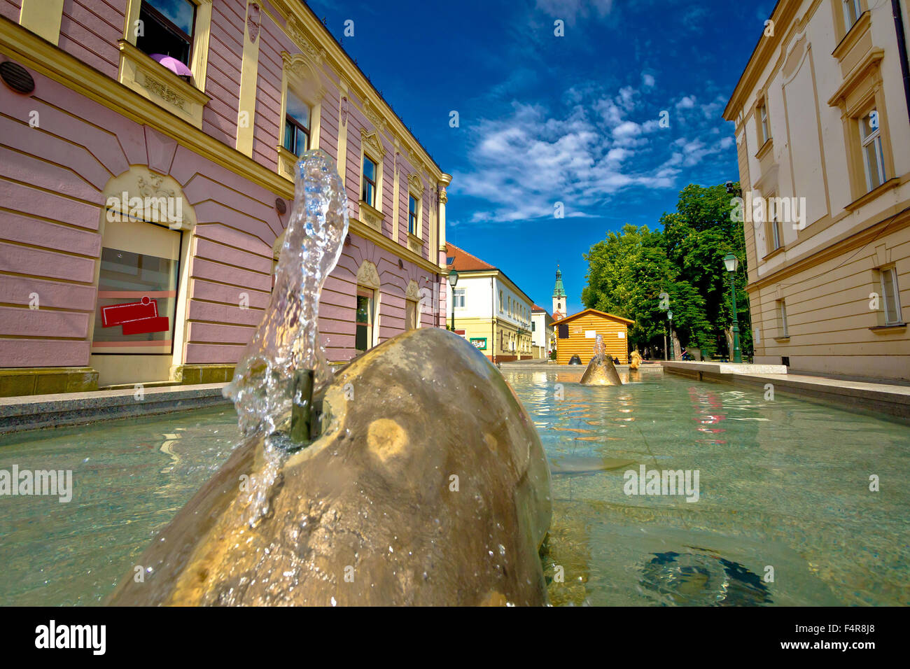 Town of Bjelovar fountain and square view, Croatia Stock Photo