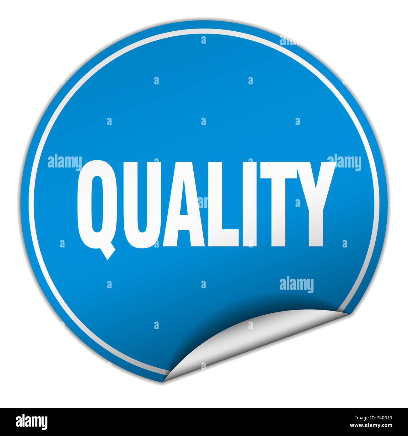 quality round blue sticker isolated on white Stock Photo - Alamy