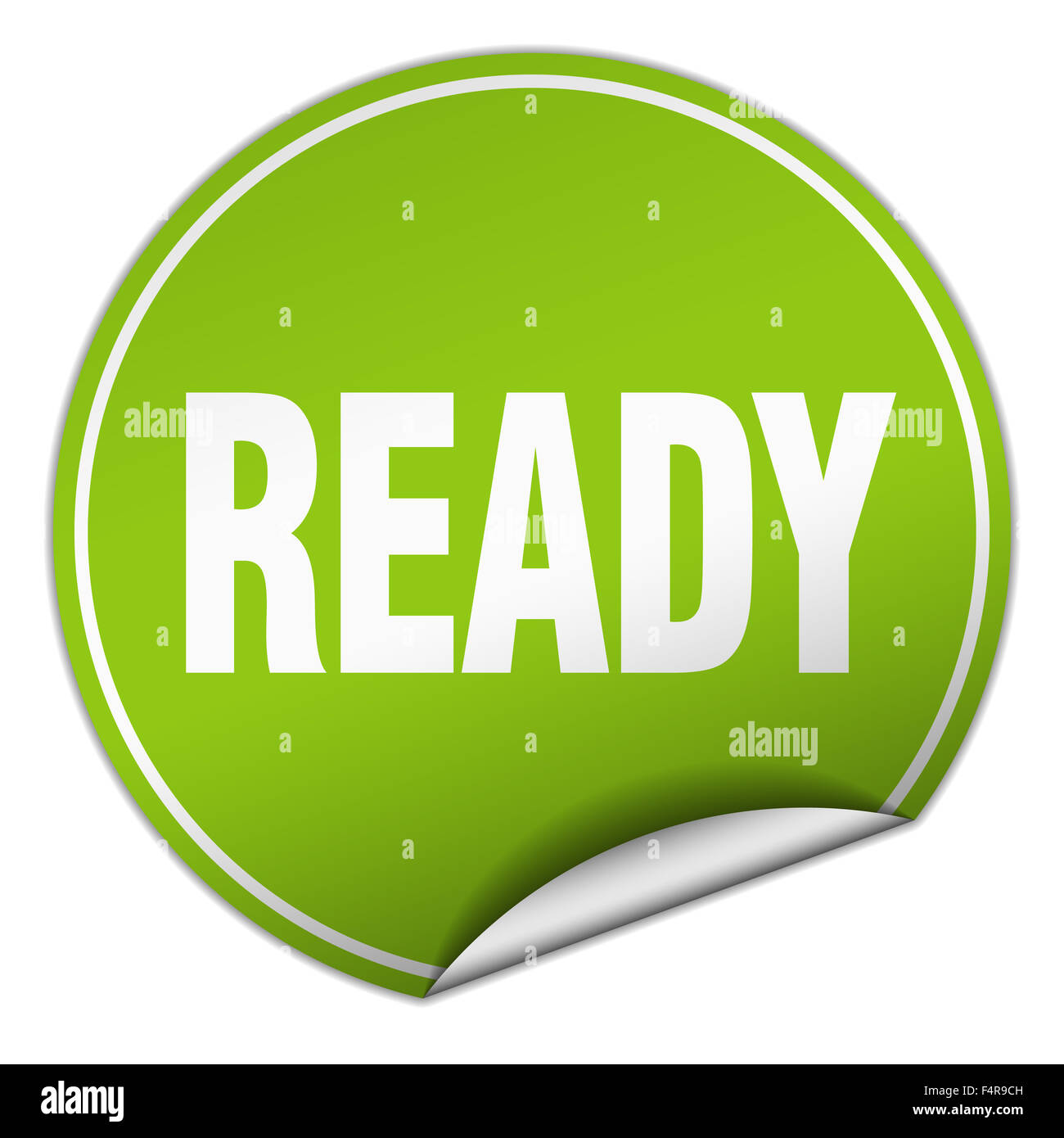 ready round green sticker isolated on white Stock Photo - Alamy