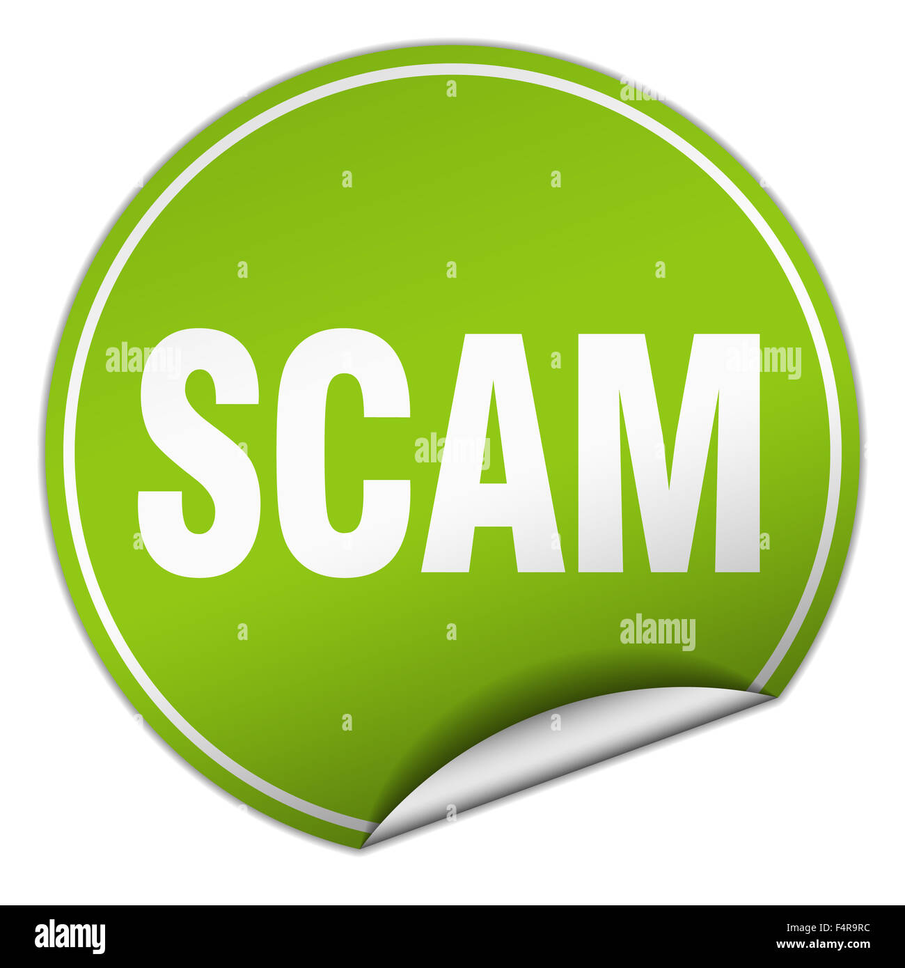 scam round green sticker isolated on white Stock Photo Alamy
