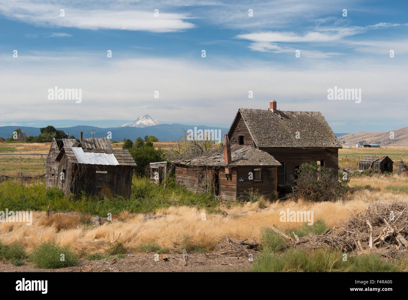 USA, United States, America, West Coast, Oregon, farm, mount hood, homestead, abandoned, farm, rural, outback, hinterland, old h Stock Photo