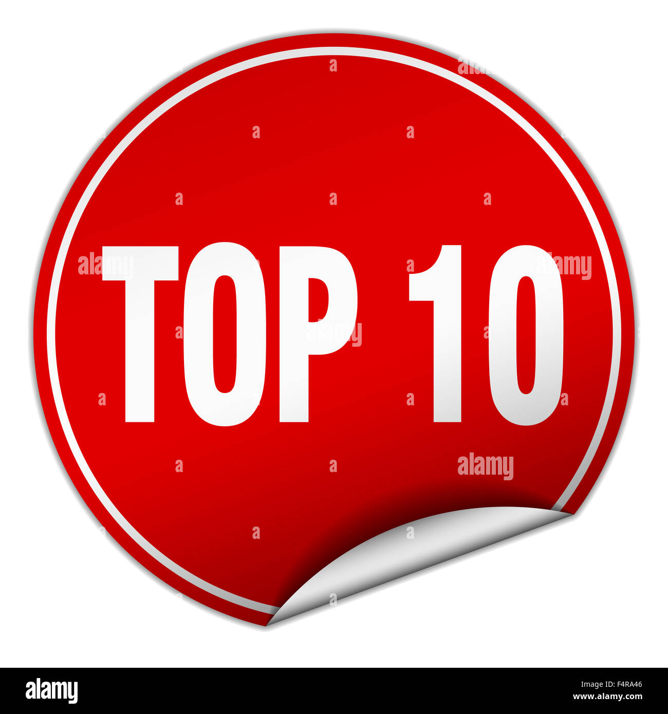 top 10 round red sticker isolated on white Stock Photo - Alamy