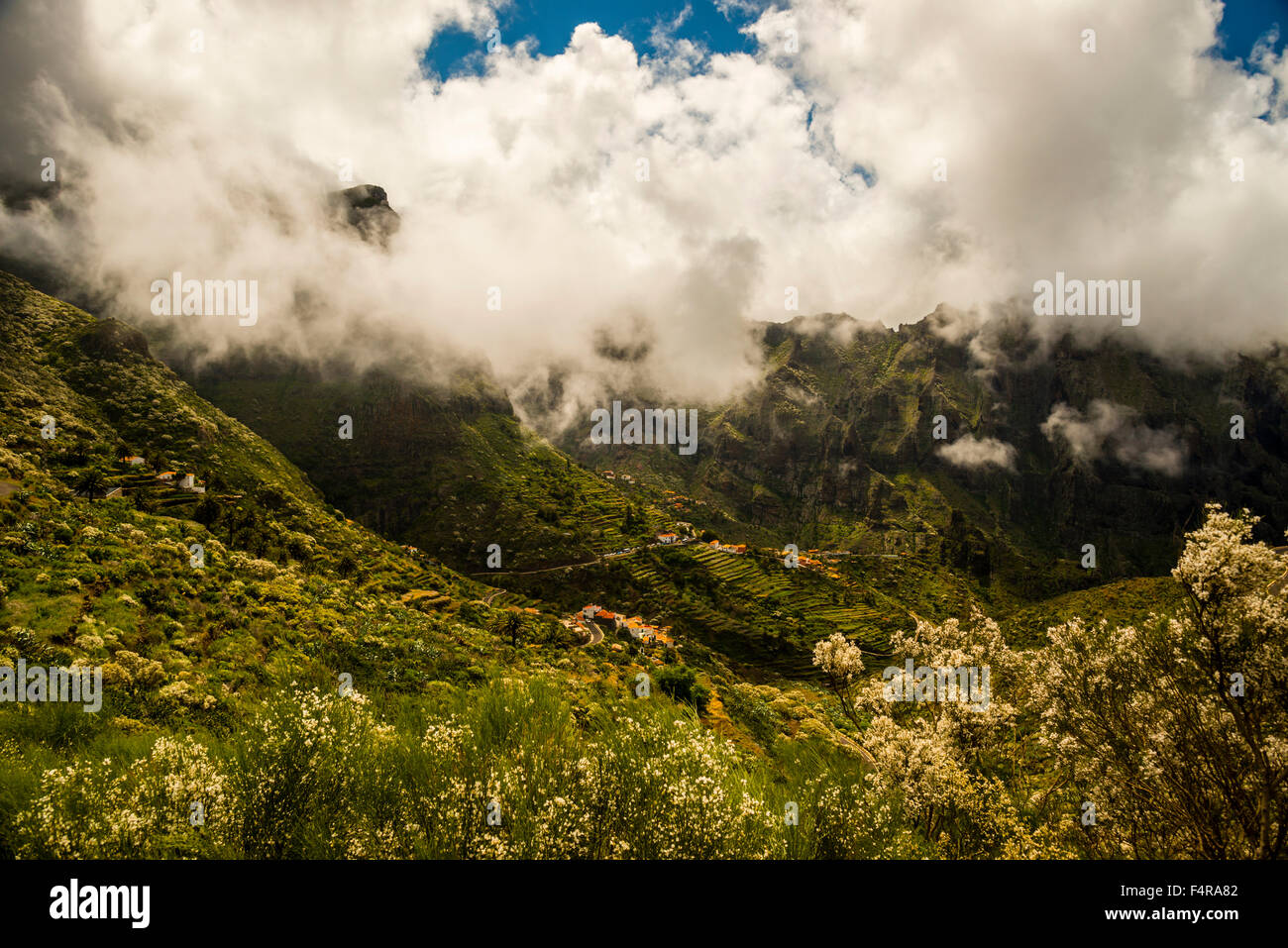 Outside, view, vantage point, mountain village, mountains, mountainous, mountain landscape, Europe, mountains, Hilda, Canaries, Stock Photo