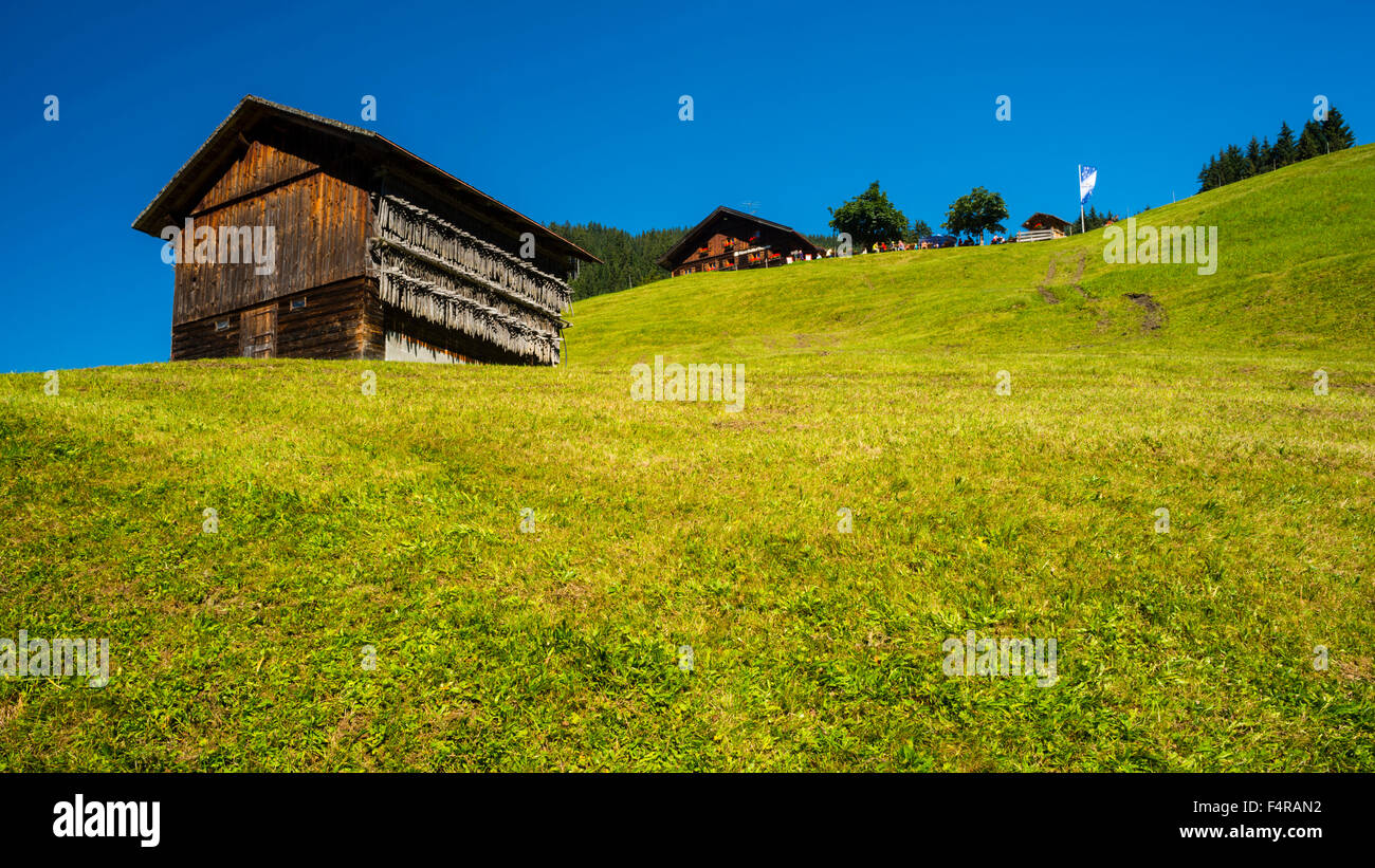Allgäu, alpine hut, alp scenery, Bavaria, mountain inn, mountain landscape, Europe, Gaisalpe, Oberstdorf, South Germany Stock Photo
