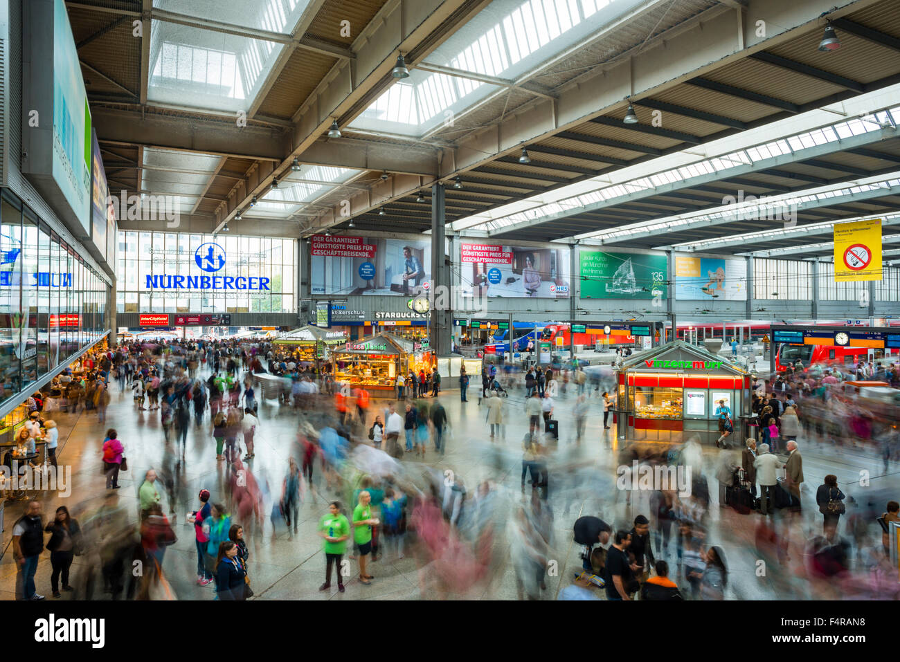 Railway station, railway station hall, blur, Germany, haste, Europe, central station, hectic rush, long time exposure, person, M Stock Photo