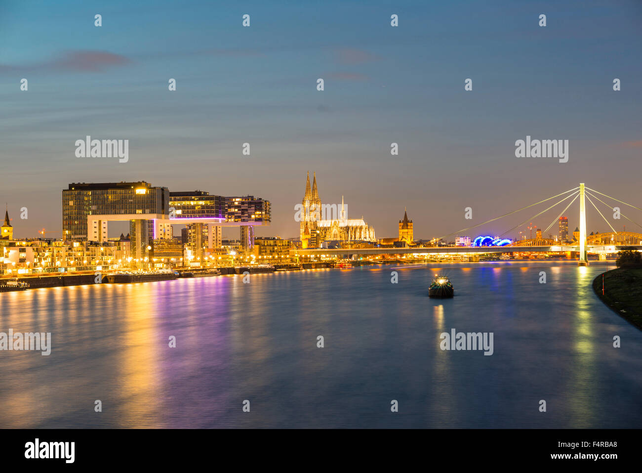 Dusk, evening sky, bishop's church, Germany, cathedral, dome, cathedral church, Europe, river, flow, blocks of flats, high-rise Stock Photo