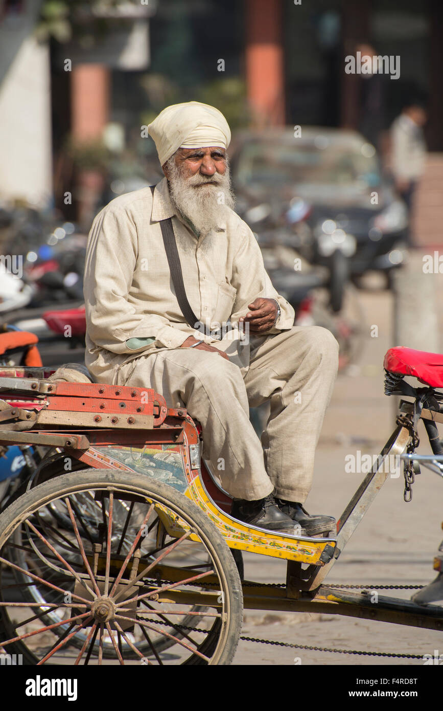 Asia, India, Punjab, Amritsar, rickshaw, Sikh, Indian, man, street, Stock Photo