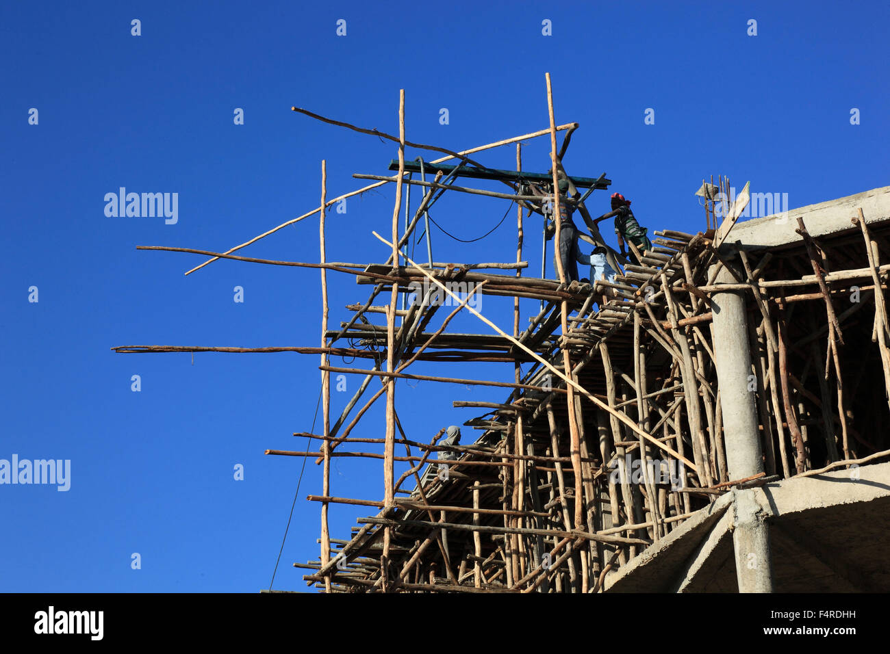 Scaffolding on a new, wooden scaffolding Stock Photo