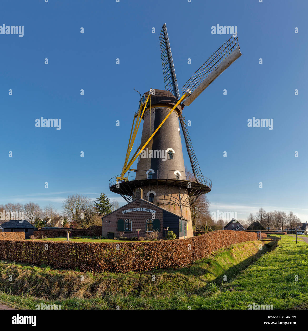 Netherlands, Holland, Europe, windmill, winter, Tower mill, Kerkhovense molen, Oisterwijk, Brabant Stock Photo