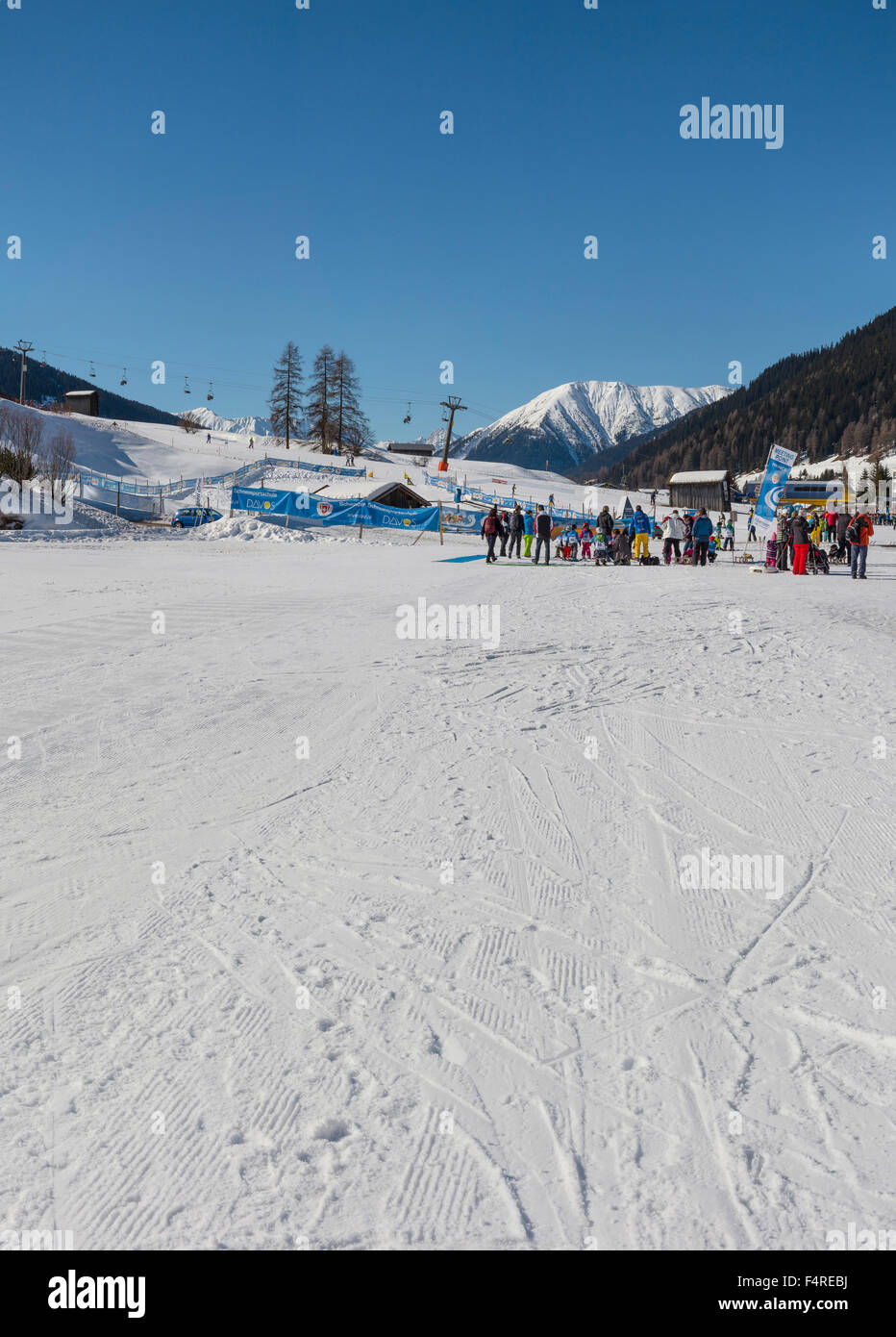 Switzerland, Europe, Graubünden, Grisons, landscape, winter, snow, ice, mountains, hills, people, Ski lift, Bolgen, Davos, Stock Photo