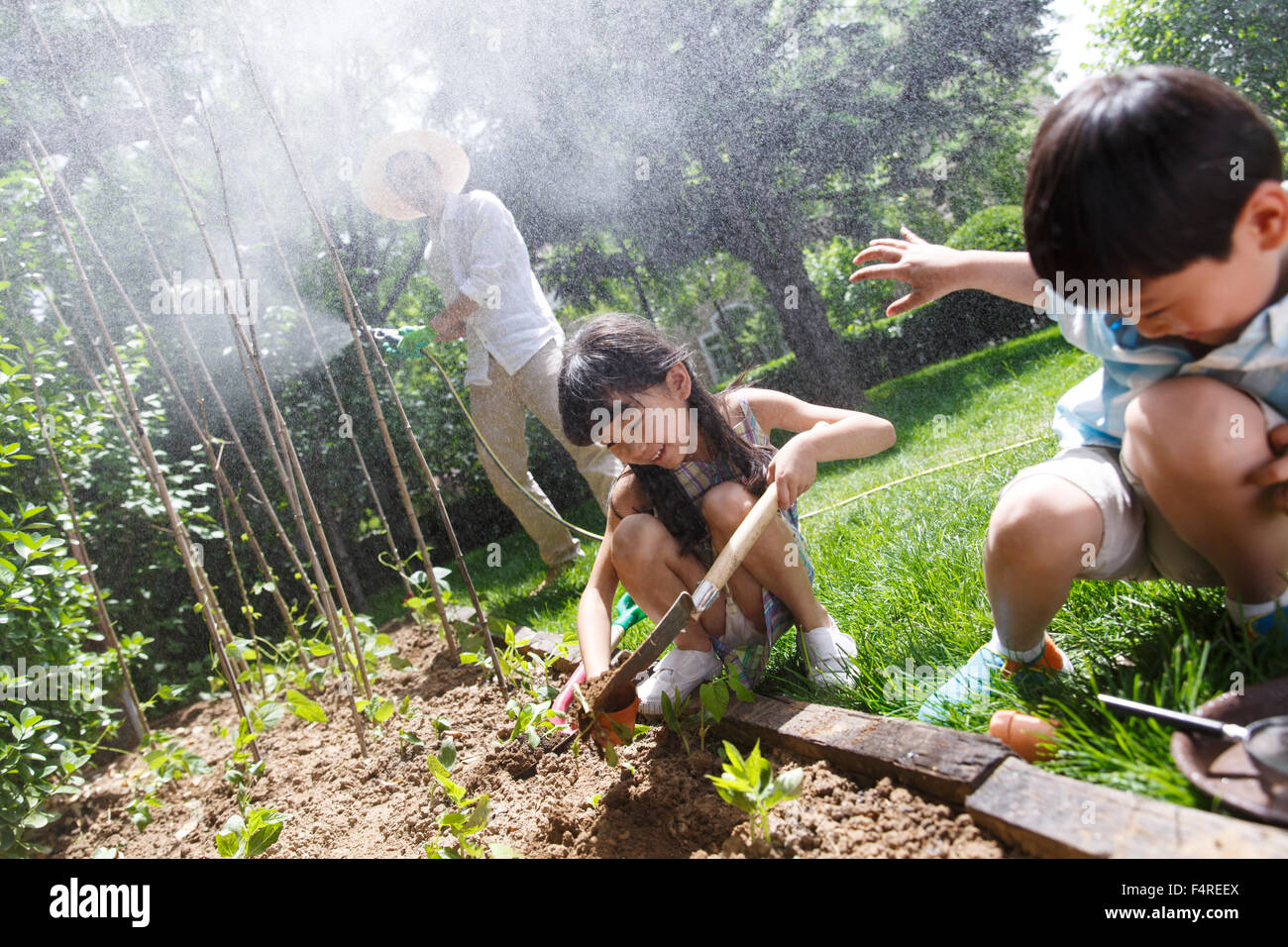 Happy playful father son garden hi-res stock photography and images - Alamy