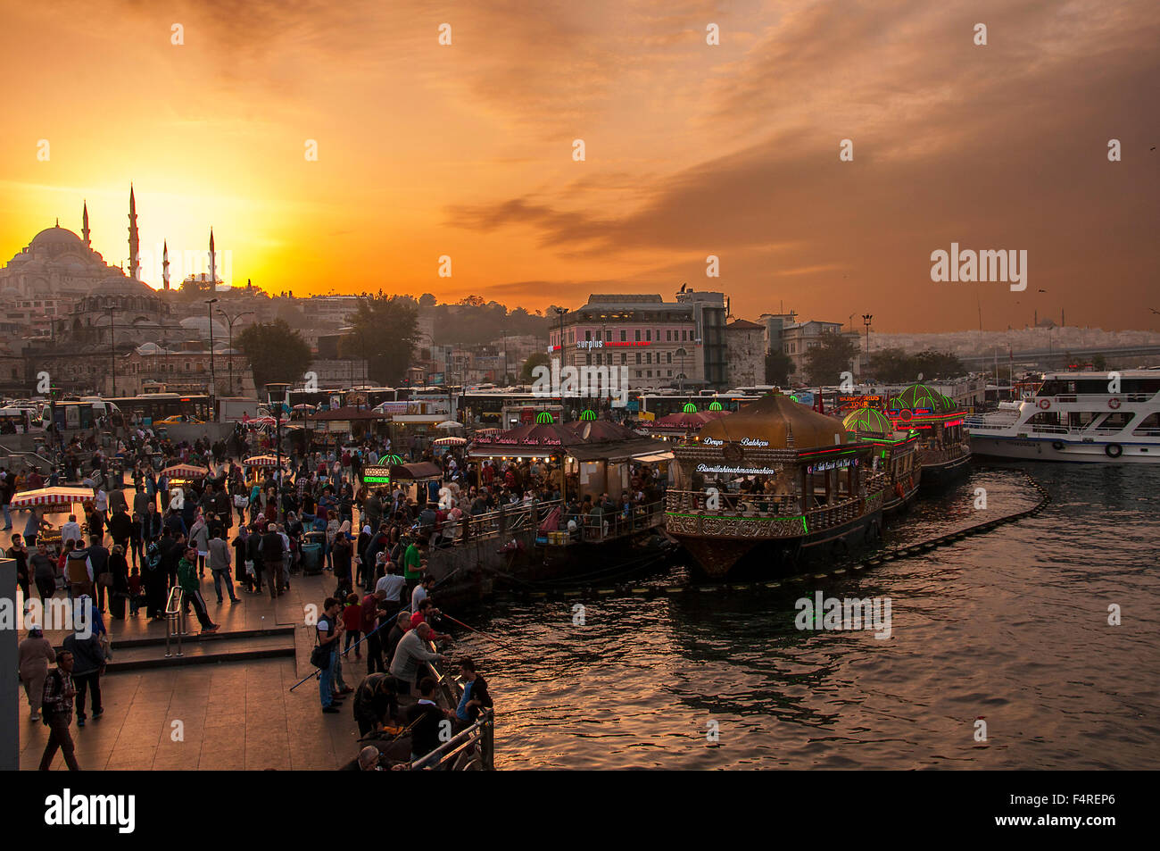 Istanbul, Turkey - October 20, 2015: Istanbul skyline with Suleymaniye mosque and city life view from Bosphorus strait in Istanb Stock Photo