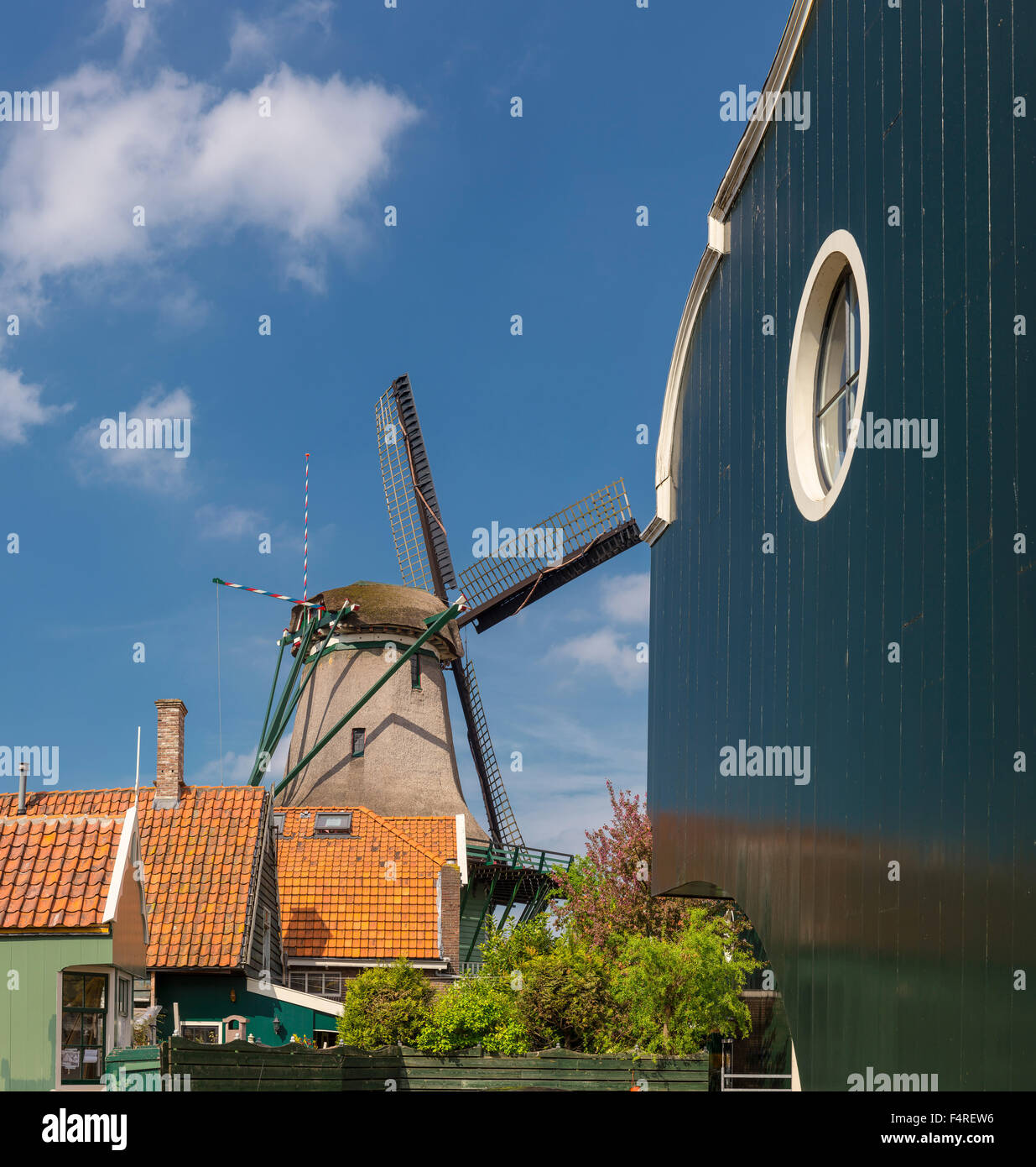 Netherlands, Holland, Europe, windmill, city, village, summer, Windmill, Pale Death, Zaandijk, Stock Photo
