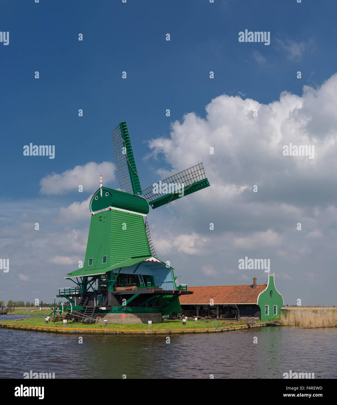 Netherlands, Holland, Europe, windmill, water, summer, Windmill, river, De Zaan, Zaandam, Stock Photo