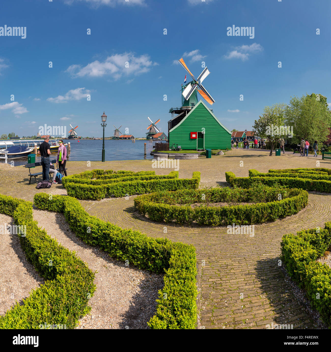 Netherlands, Holland, Europe, windmill, water, summer, people, Open air museum, museum, De Zaanse Schans, Zaandam, Stock Photo