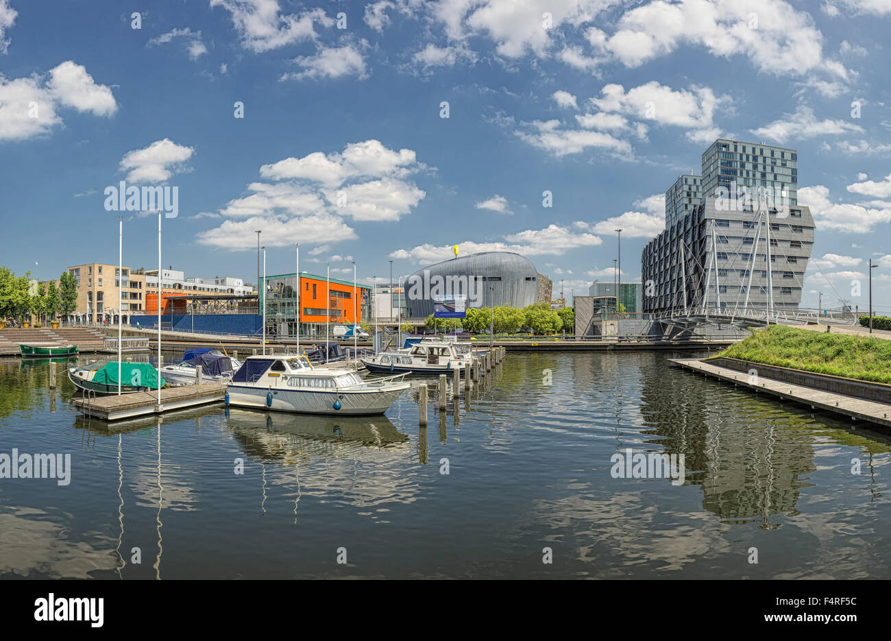 Netherlands, Holland, Europe, village, water, summer, ships, boat, Little harbour, Weerwater, Almere, Flevoland Stock Photo