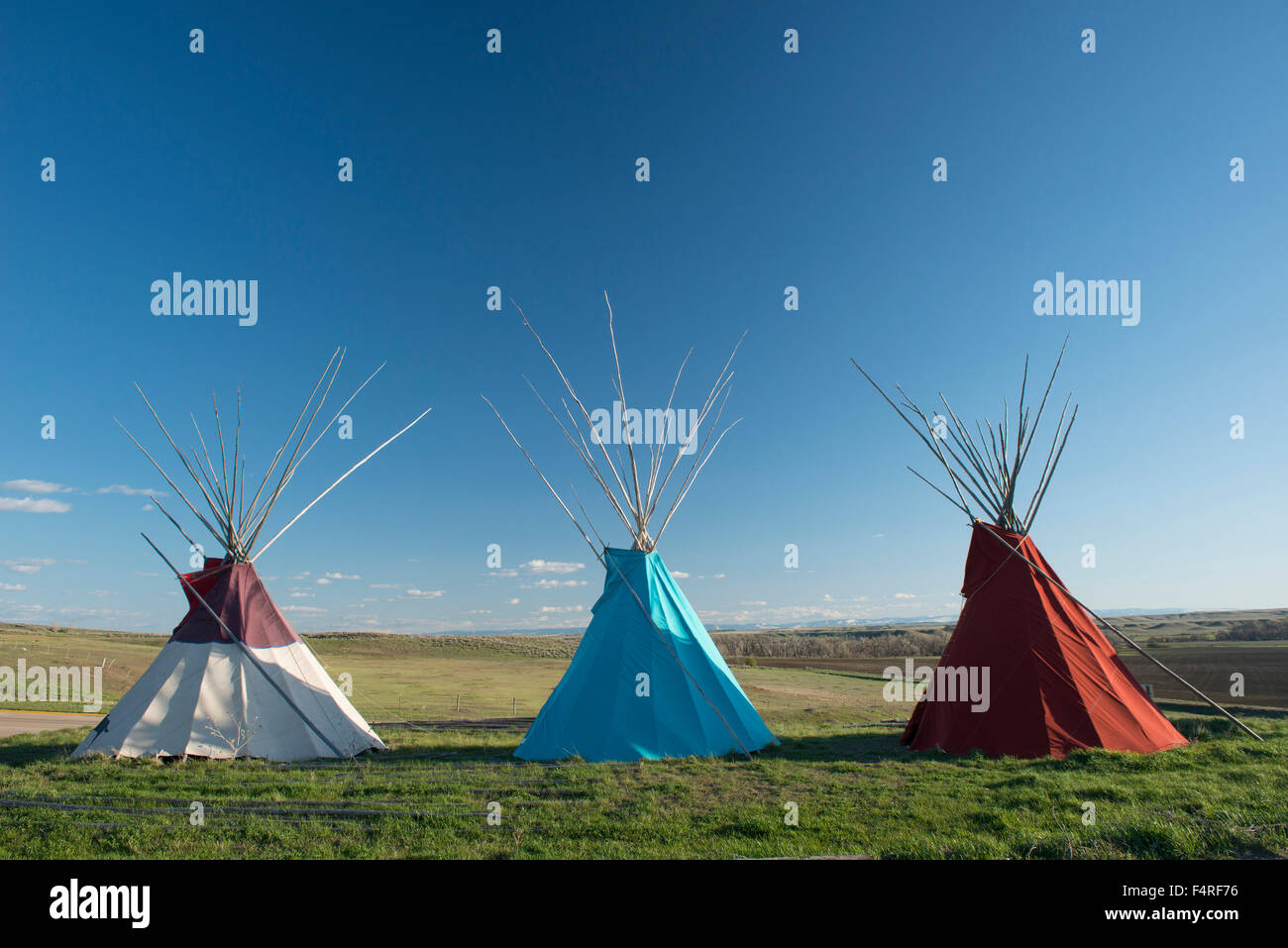 Tipis Crow Agency, Crow Indian Reservation, Montana, USA Stock Photo