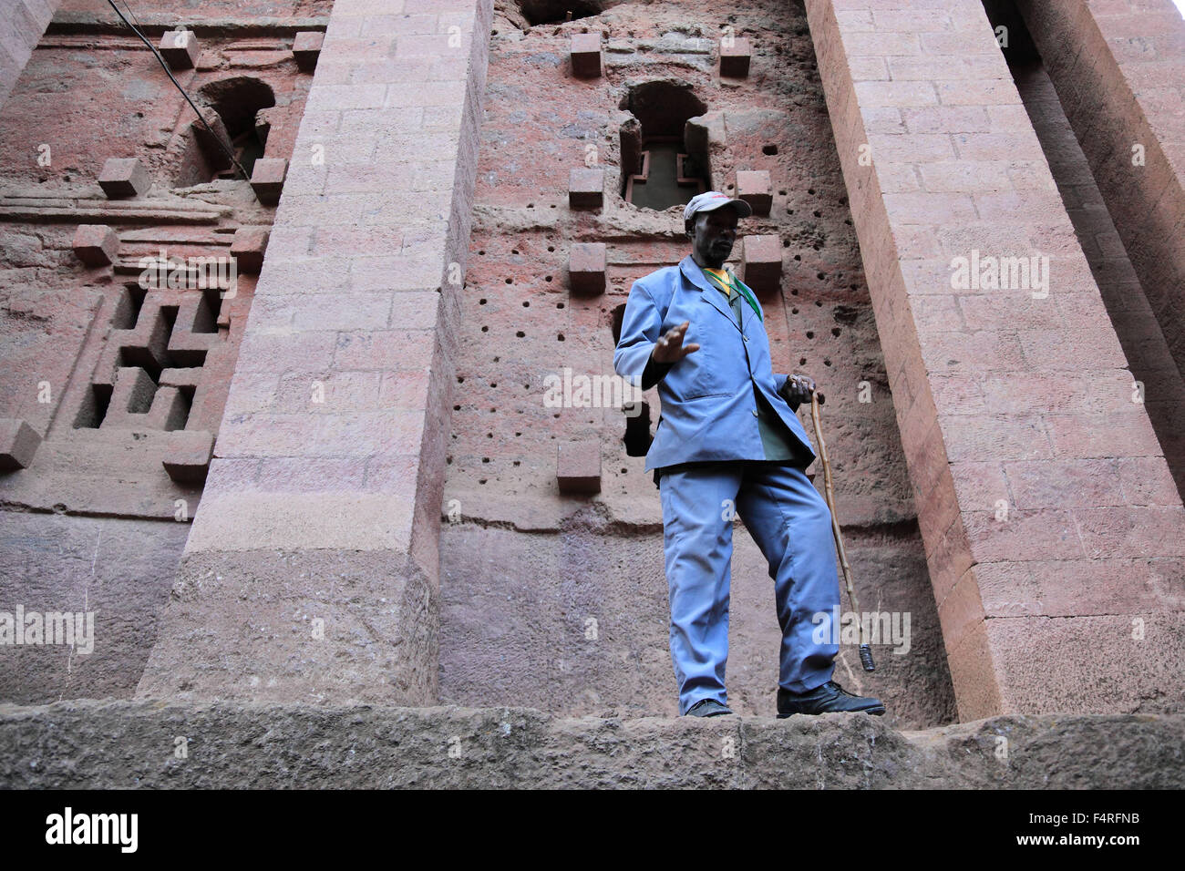 Lalibela is one of Ethiopia's holiest cities and a center of pilgrimage, man at the Welterloeserkirche, Bete Medhane Alem, Hau Stock Photo