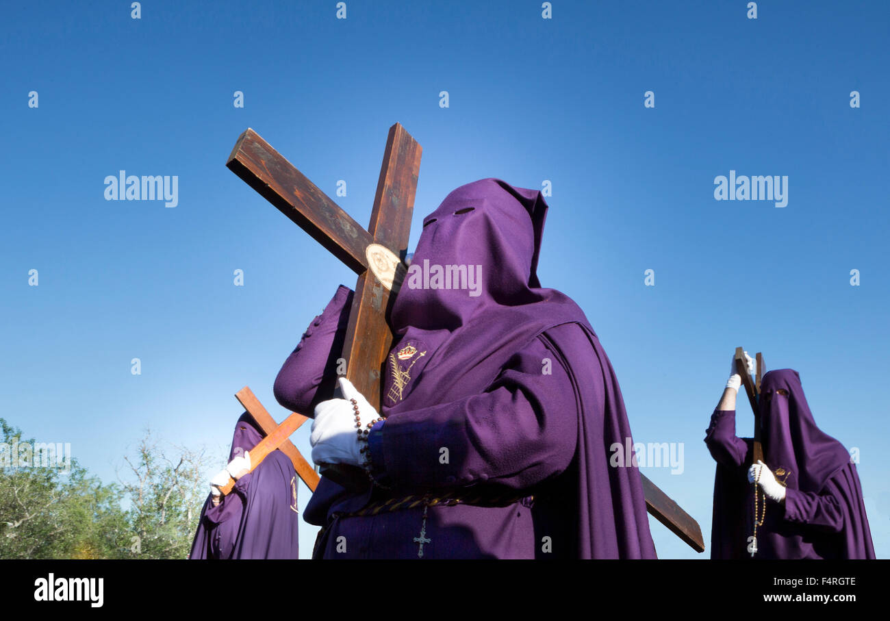 Andalusia, Region, Cordoba, City, Holy Thursday, Parade, Spain, Europe, Spring, Christian, cross, penitents, purple, religion, t Stock Photo