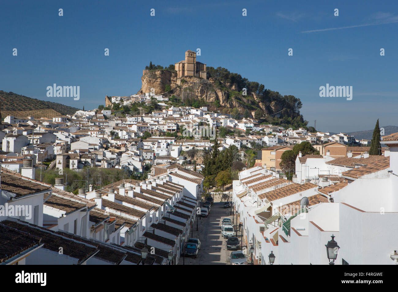 Andalusia, Granada, Landscape, Montefrio, town, Spain, Europe, Spring, architecture, castle, cliff, colourful, dramatic, morning Stock Photo