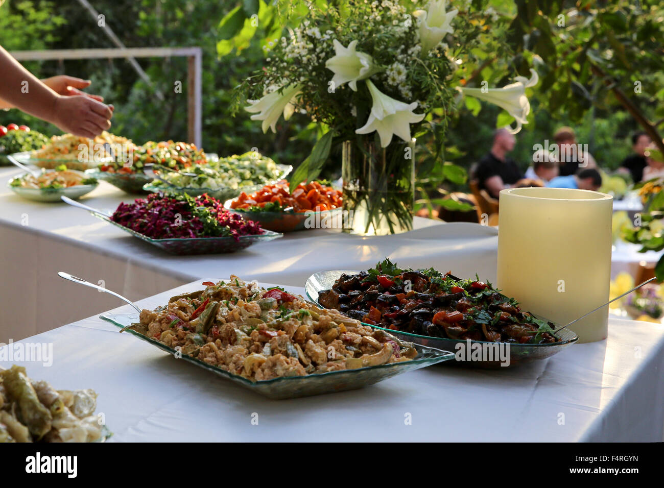 Outdoor Salad Bar on a buffet table Stock Photo