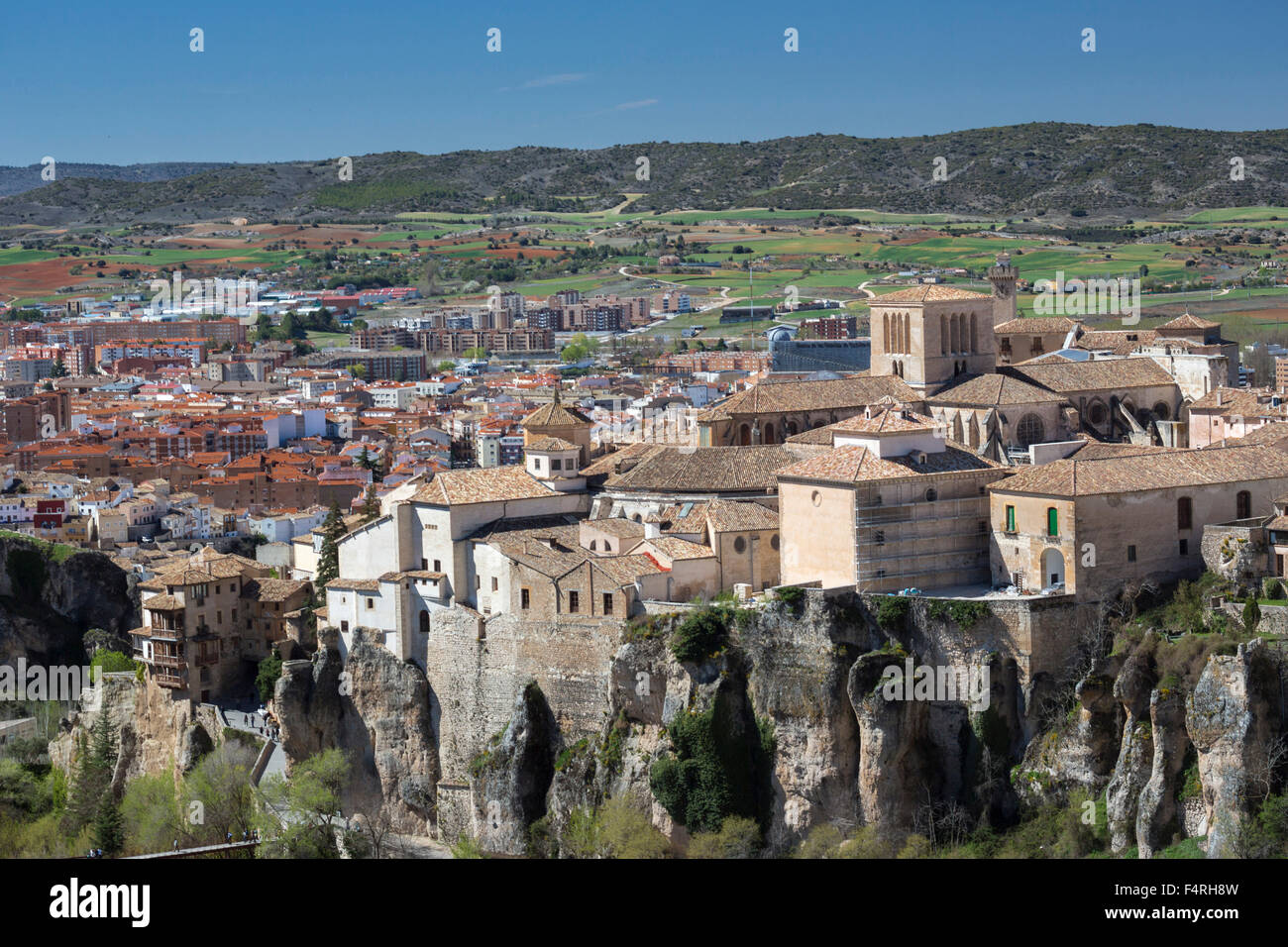 world heritage, City, Landscape, Spain, Europe, Spring, architecture, colourful, Cuenca, hanging houses, no people, panorama, to Stock Photo