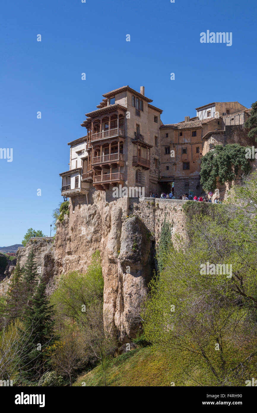 world heritage, City, Landscape, Spain, Europe, Spring, architecture, colourful, Cuenca, famous, hanging houses, morning, no peo Stock Photo