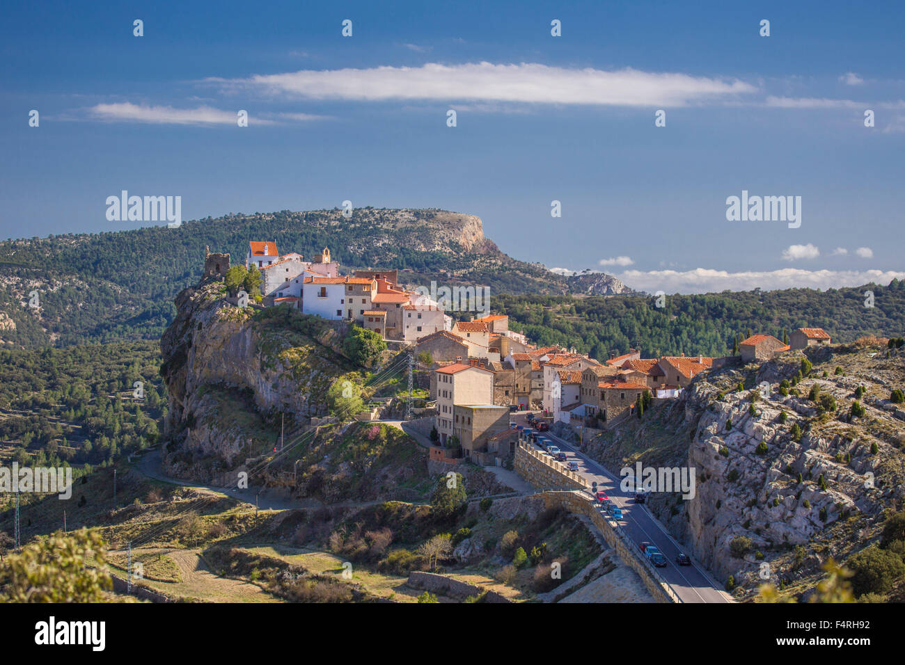 Castellon Province, Landscape, Spain, Europe, Spring, Valencia region, Xodos, town, architecture, colourful, maestrazgo district Stock Photo