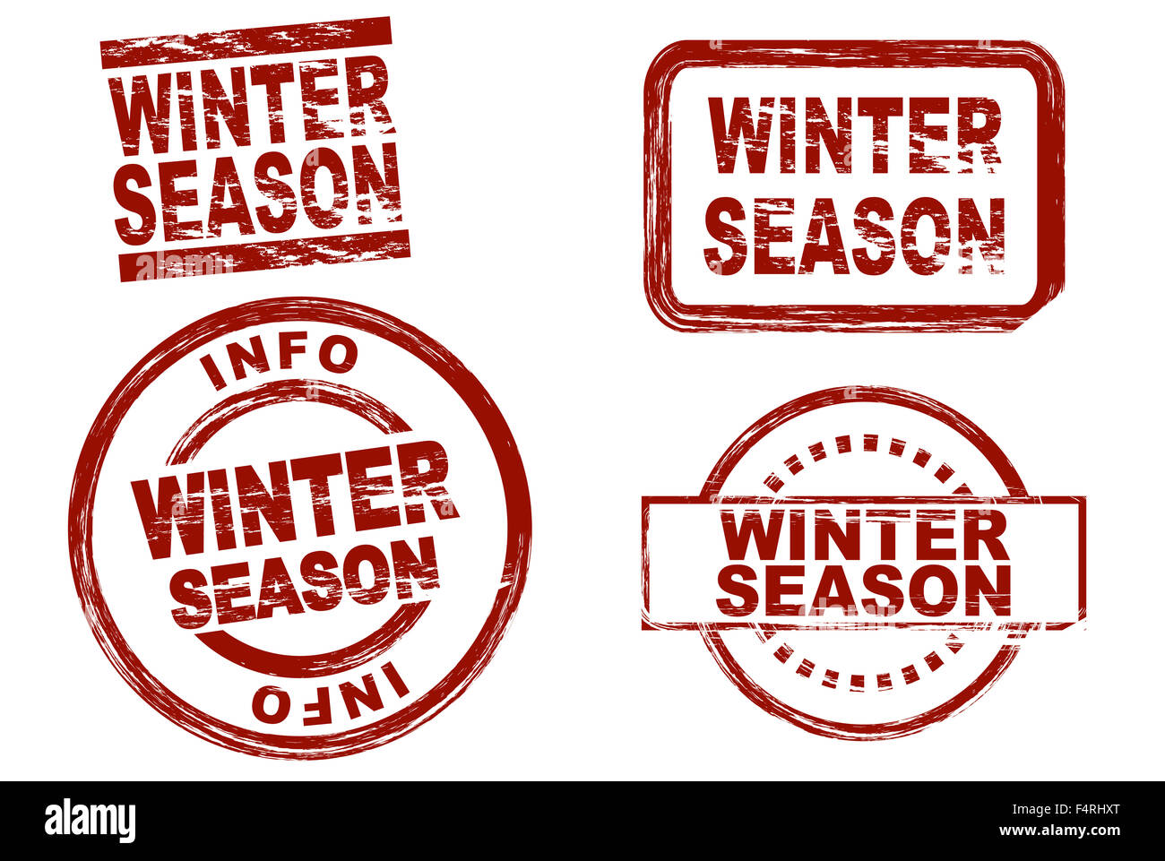 Set of stylized red stamps showing the term winter season. All on white background Stock Photo